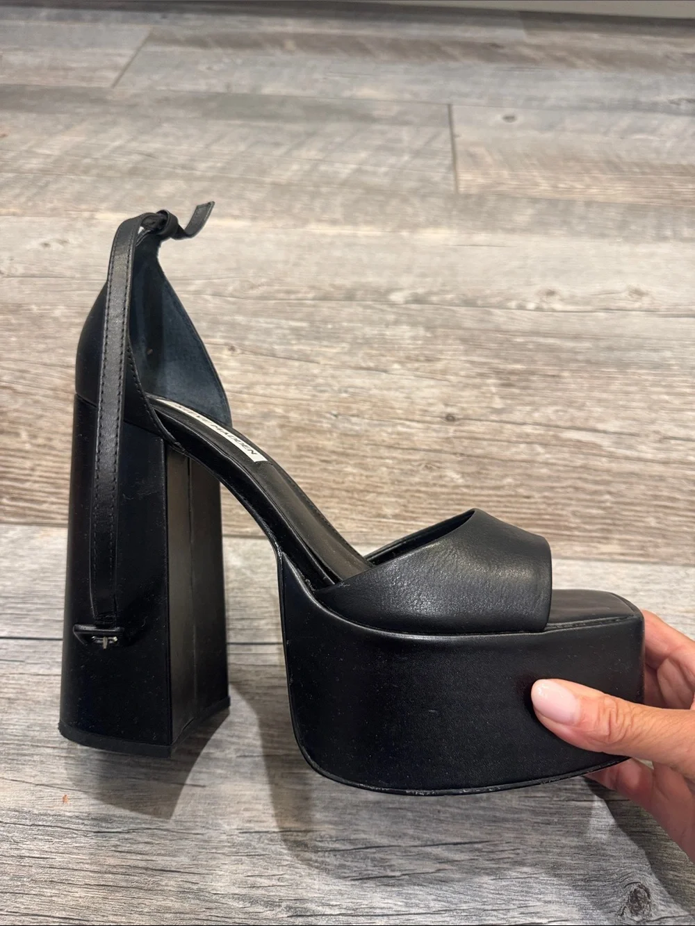 Steve Madden Black Leather Platform Block Heels